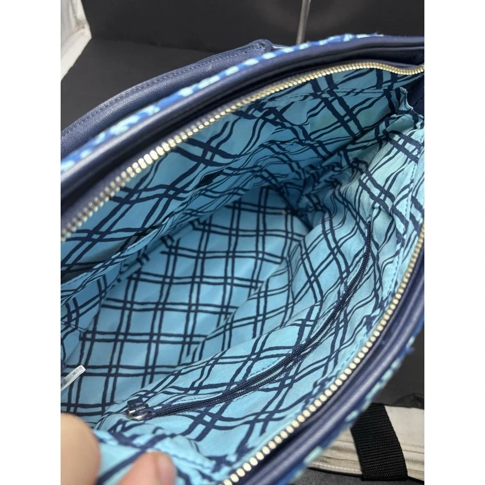 Vera Bradley Vivian Blue Hobo Printed Cotton &‎ Leather Trim Hand Bag Medium